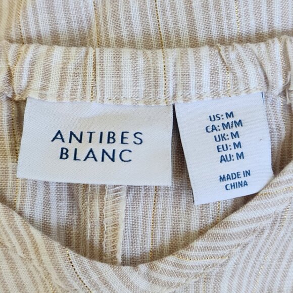 Antibes Blanc Striped Linen Maxi Dress | Medium | Gold Tan Cream RN 59478 - Picture 7 of 8